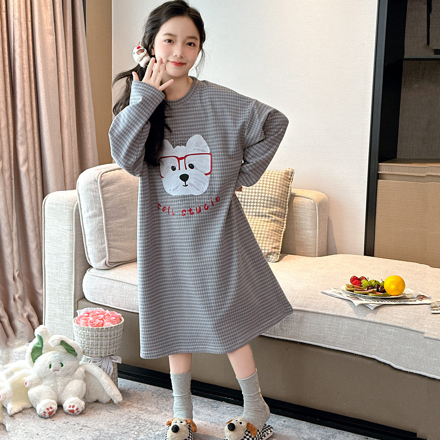 新款女童睡裙秋冬德绒儿童睡衣家居服春秋女孩长袖睡袍中大童冬季