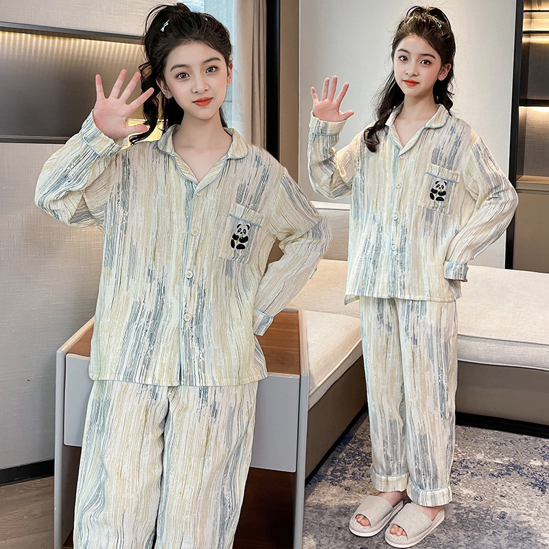 纯棉衬衫领开衫家居服女春秋长袖宽松小个子德绒睡衣套装