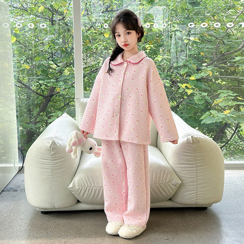 2025女童春秋空气棉家居服套装舒适微厚春款睡衣两件套2025年秋季