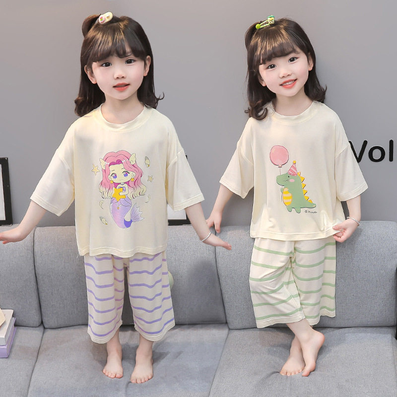新款 女童睡衣夏季纯棉薄款2025儿童家居服套装莫代尔宝宝小女孩