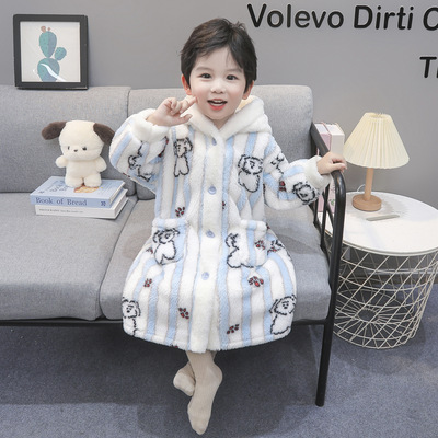 新款男童睡袍冬季珊瑚绒儿童浴