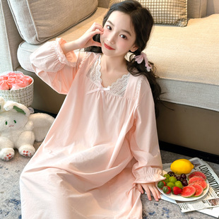新款睡裙女童春秋款纯棉长袖睡衣女孩2025秋初中生大童公主家居服