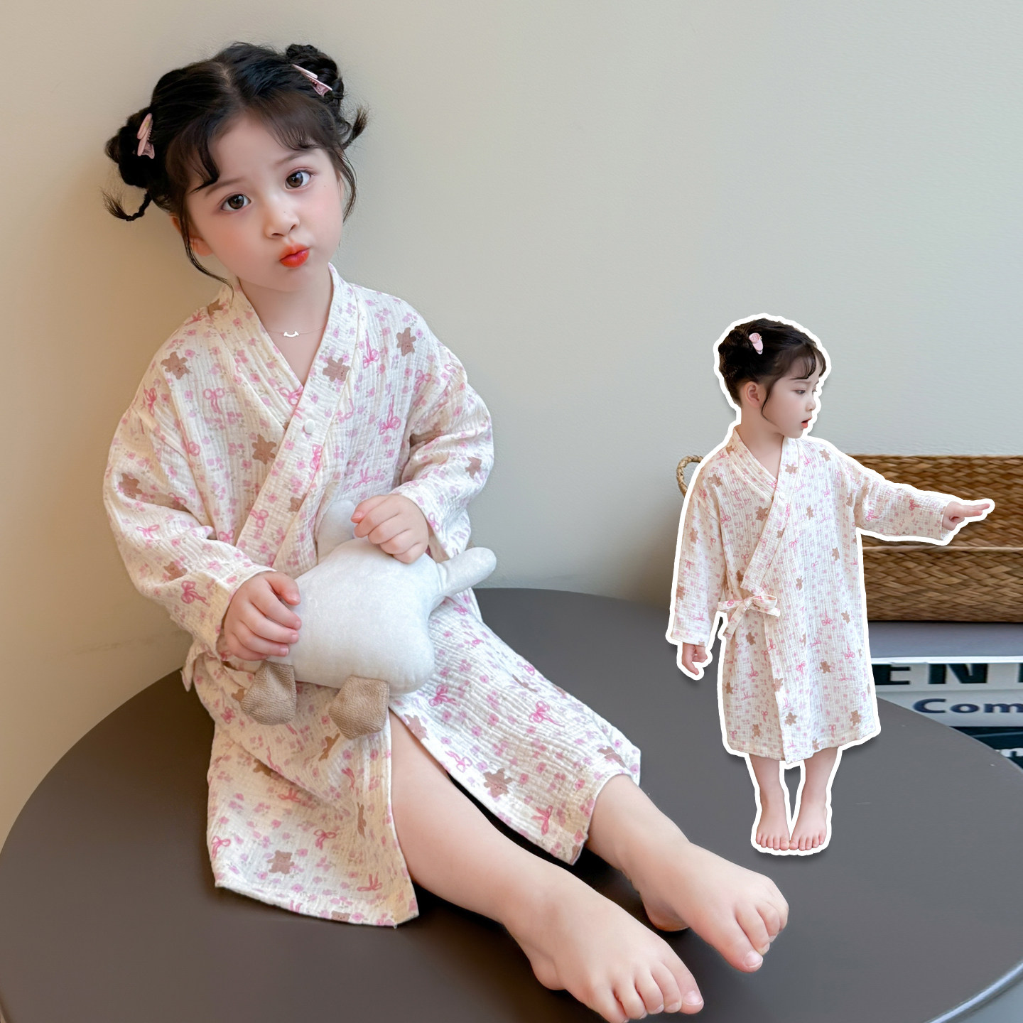 女童睡袍春秋季长袖可爱卡通系带浴袍儿童家居服