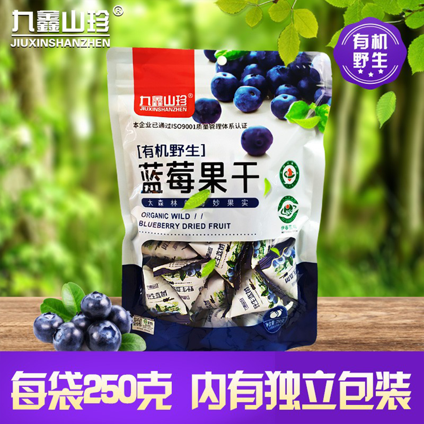 九鑫山珍东北特产蓝莓果干小包装有机野生蓝莓干小兴安岭零食礼品