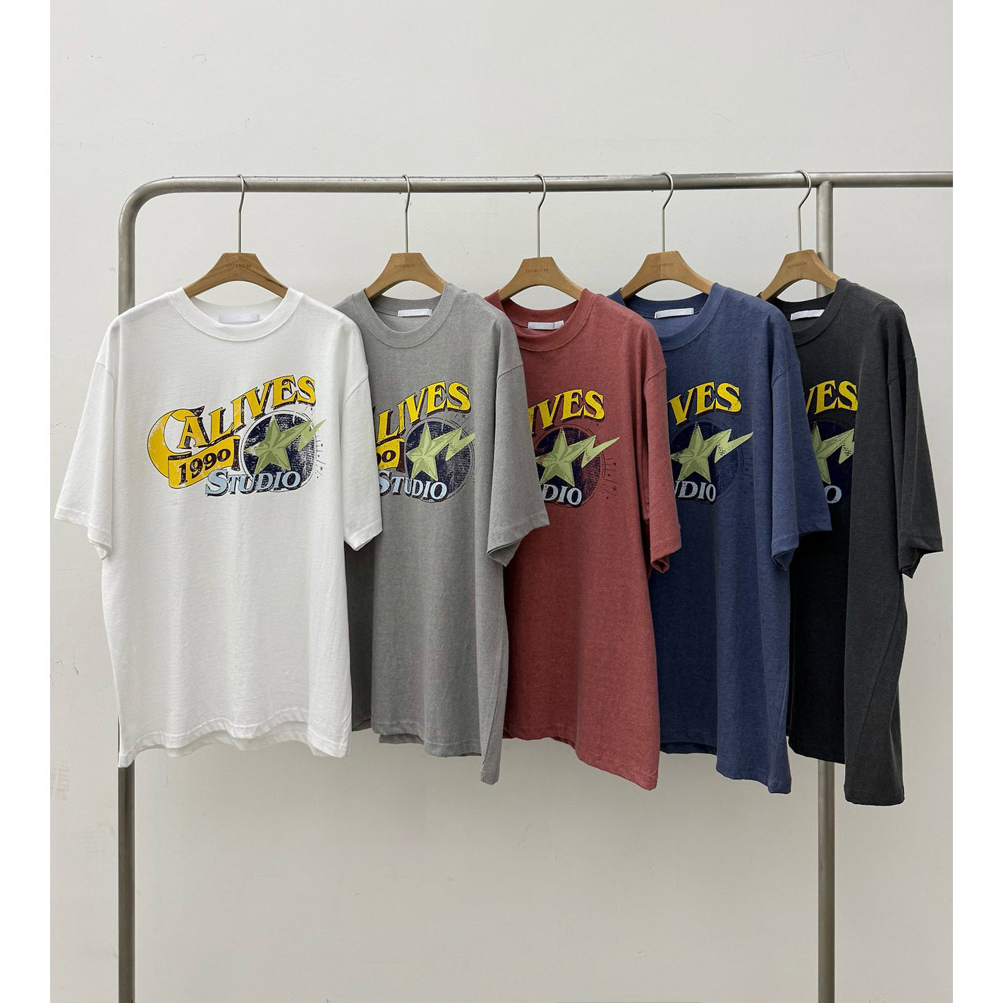 韩国东大门代购TATEMODERN夏季高品复古做旧斑驳印花短袖T恤衫男