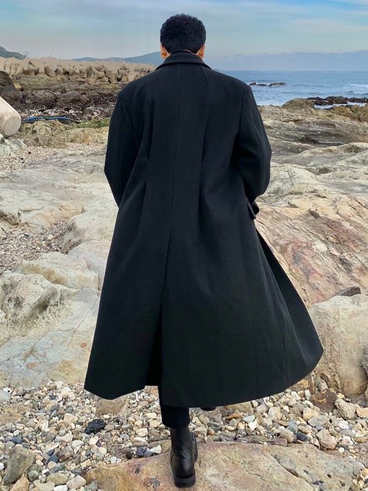 KING COAT WOOLEN COAT MENS LONG WINDBREAKER JACKET MENS HANDSOME OVER THE KNEE CASUAL KOREAN VERSION TREND BRITISH STYLE