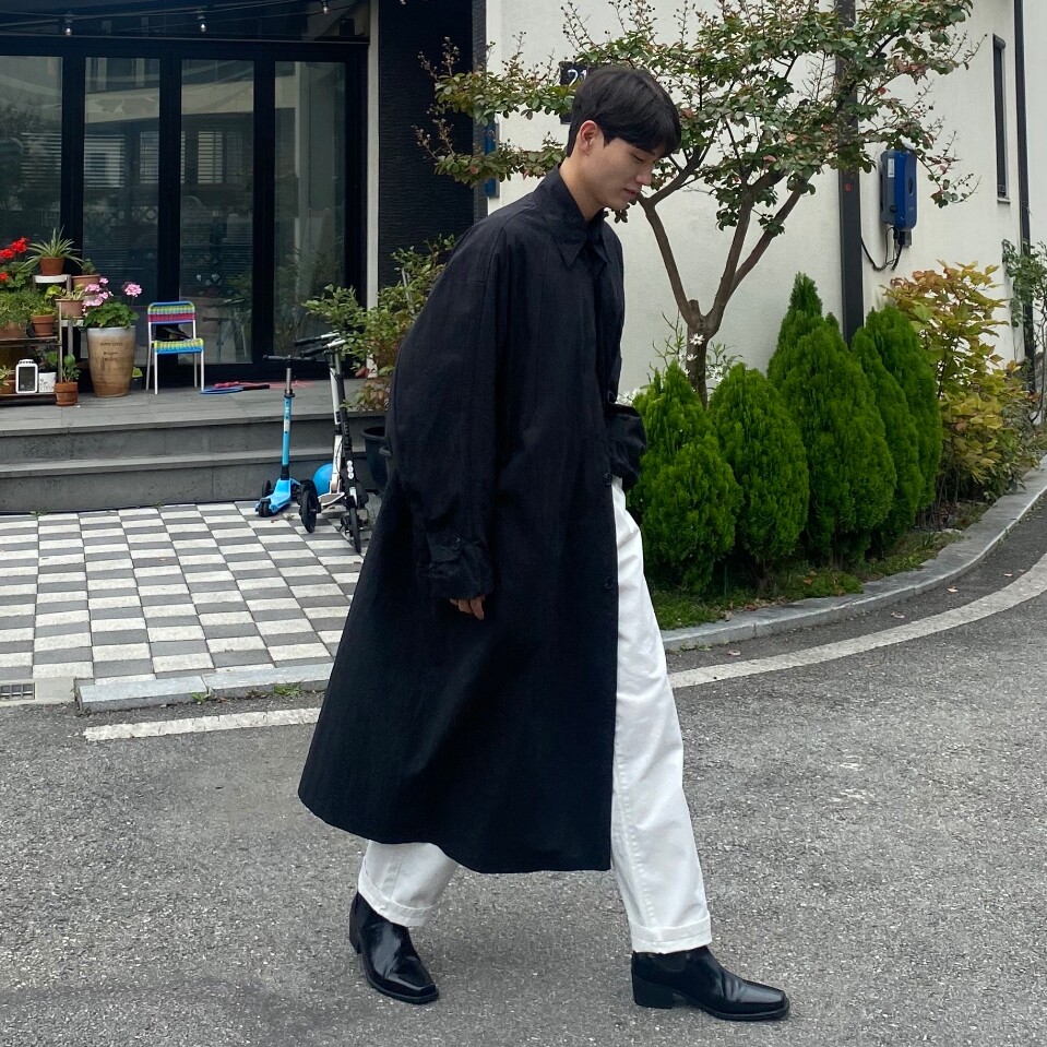SPRING AND AUTUMN HIGH-END TRENCH COAT JACKET MENS LONG KNEE-LENGTH YOUTH POPULAR KOREAN VERSION DROPPED SHOULDER OVERSIZE LOOSE COAT