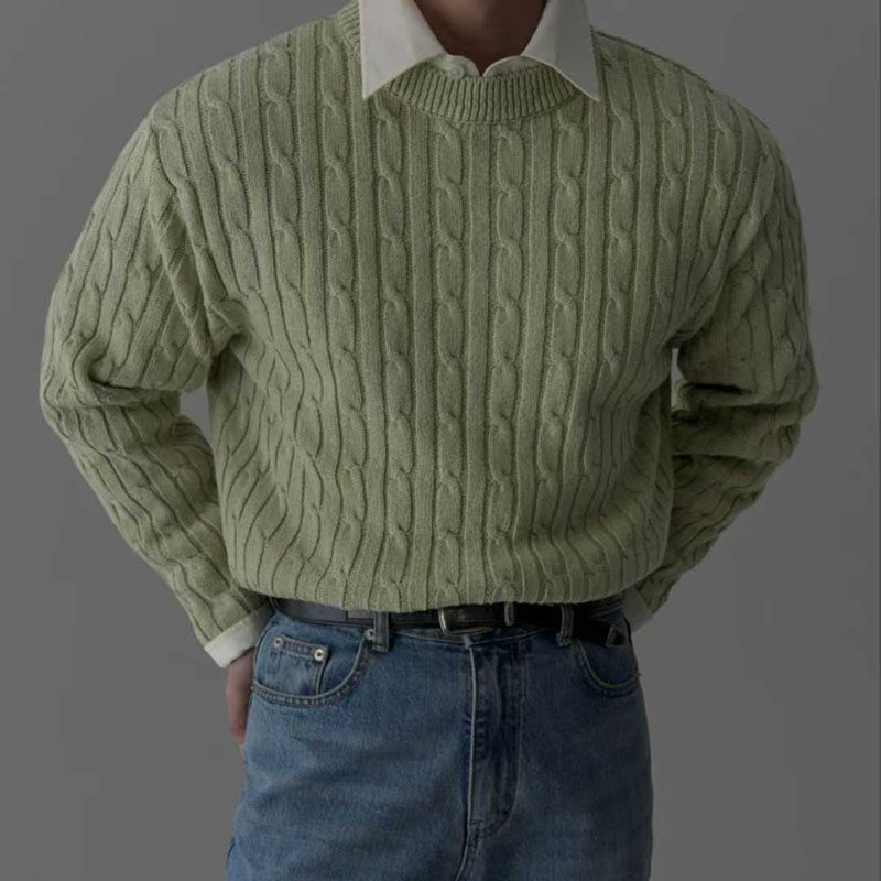 Z家韩国东大门代购MENTO圆领麻花纹宽松针织衫休闲套头长袖男毛衣