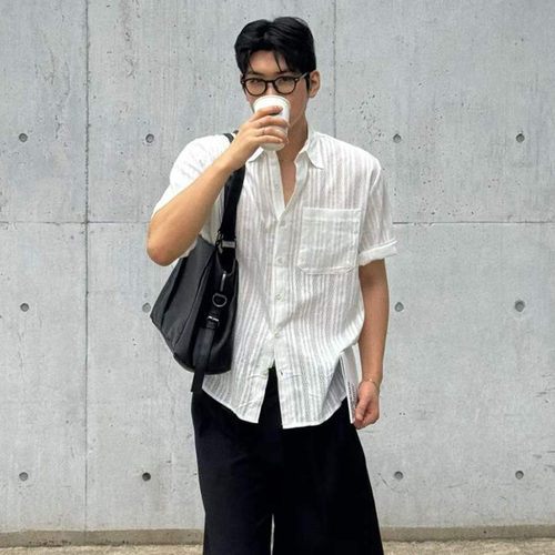 韩国代购轻薄短袖衬衫男2件包邮