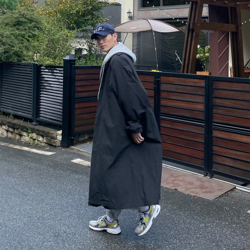 SPRING AND AUTUMN HIGH-END TRENCH COAT JACKET MENS LONG KNEE-LENGTH YOUTH POPULAR KOREAN VERSION DROPPED SHOULDER OVERSIZE LOOSE COAT