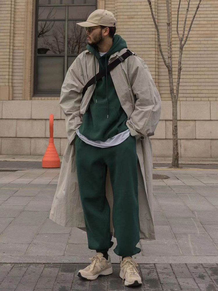 OVERSIZE 2024 NEW WINDBREAKER JACKET MENS CASUAL FAT PLUS SIZE BRITISH STYLE SUPER LONG OVER-THE-KNEE COAT