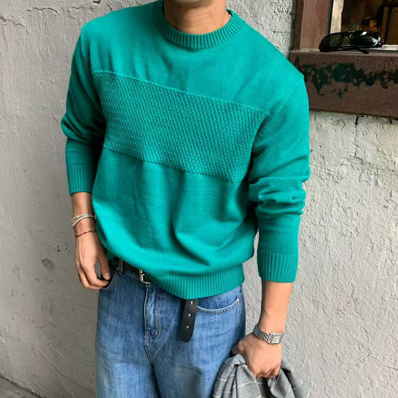 Z家韩国东大门代购MENTO圆领糖果色休闲针织衫宽松长袖春季毛衣男