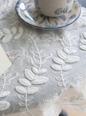 法式田园白色绣花餐垫多功能纯棉防尘罩微波炉打印咖啡机投影盖布