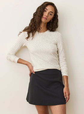 不褪换 美国marine layer春秋女棉兰精莫代尔混纺条纹圆领长袖T恤