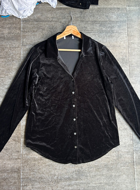 不褪换 英国the white company秋冬女宽松显瘦丝绒长袖衬衫上衣