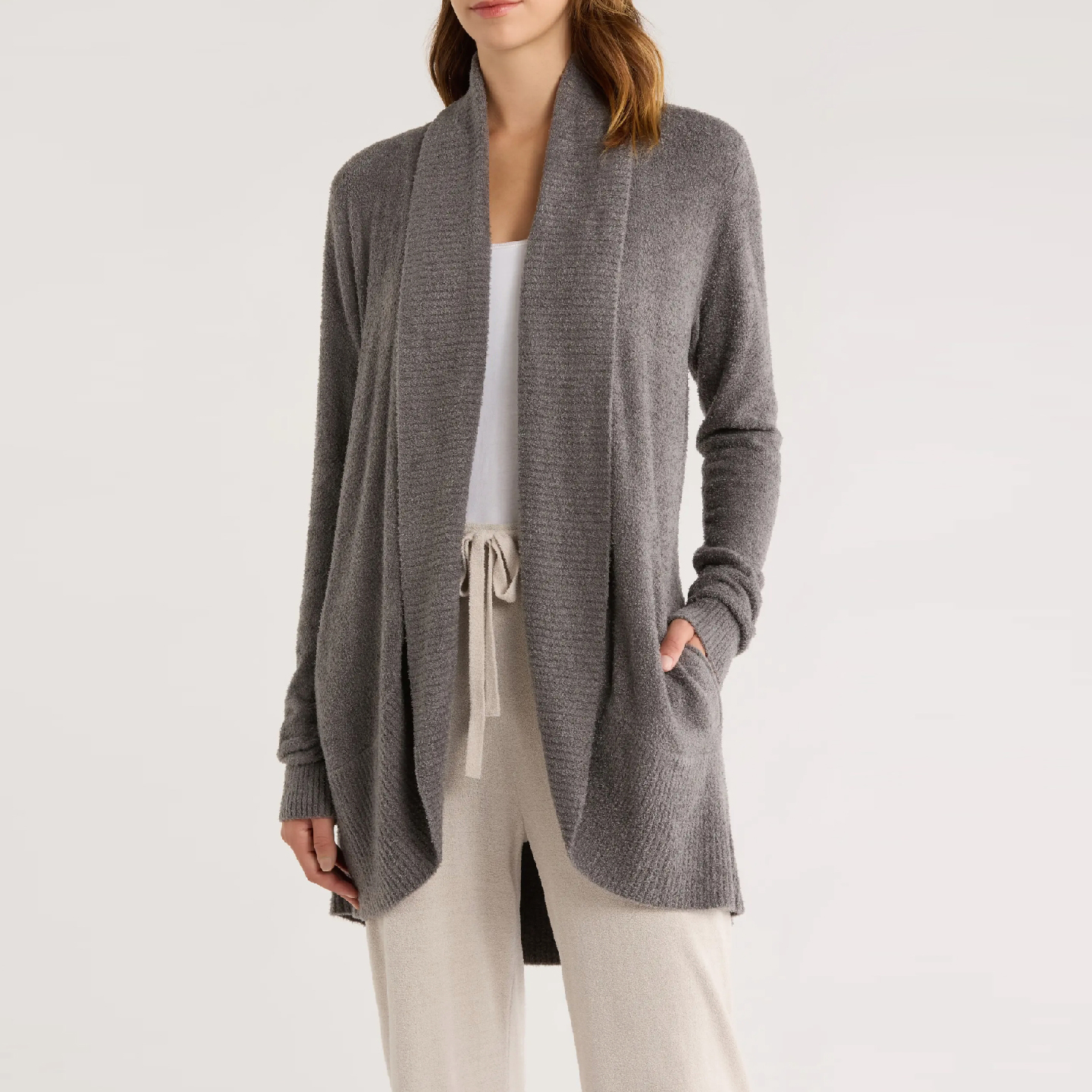 不褪换 牌价116美刀Barefoot Dreams春秋女毛毛中长长袖开衫上衣