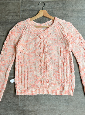 不褪换！美国RL秋冬女雪尼尔棉混纺钩针镂空小V领套头针织衫上衣