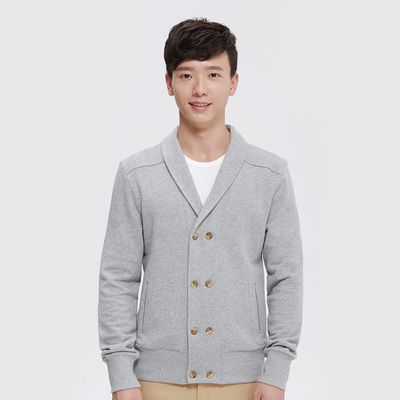 青果领男式双排扣休闲开衫外套