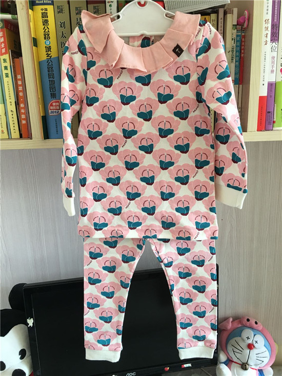 内衣两件套睡衣小云朵云朵纯棉秋衣女童花边荷叶领粉色家居服套装