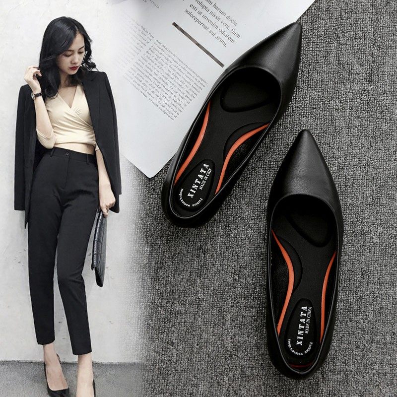 女鞋2025新款春季小皮鞋职业尖头百搭单鞋平底乐福鞋工作鞋女黑色,女鞋,浅口单鞋,淘宝优惠券,粉丝福利购,淘宝优惠卷