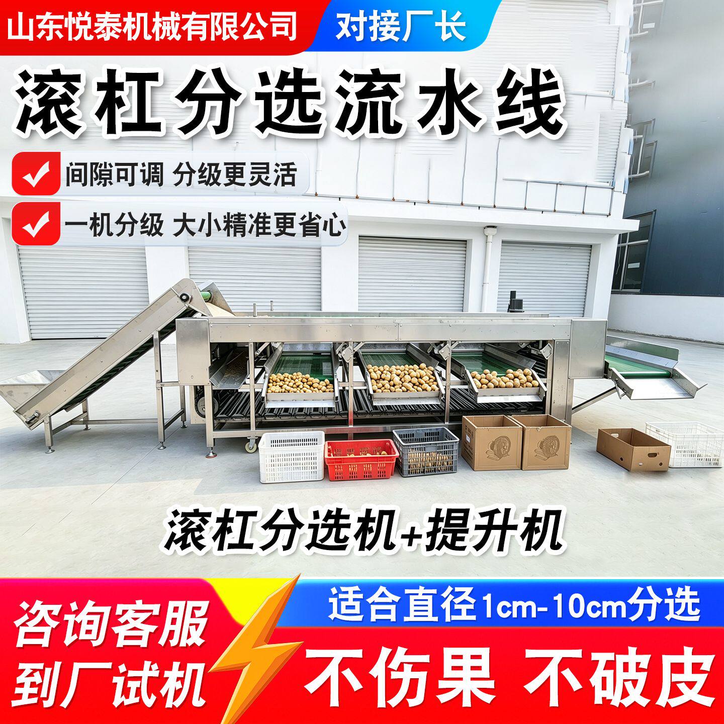 根茎果蔬滚杠分选机红薯洋葱土豆大小分拣机大枣橙子李子分级机
