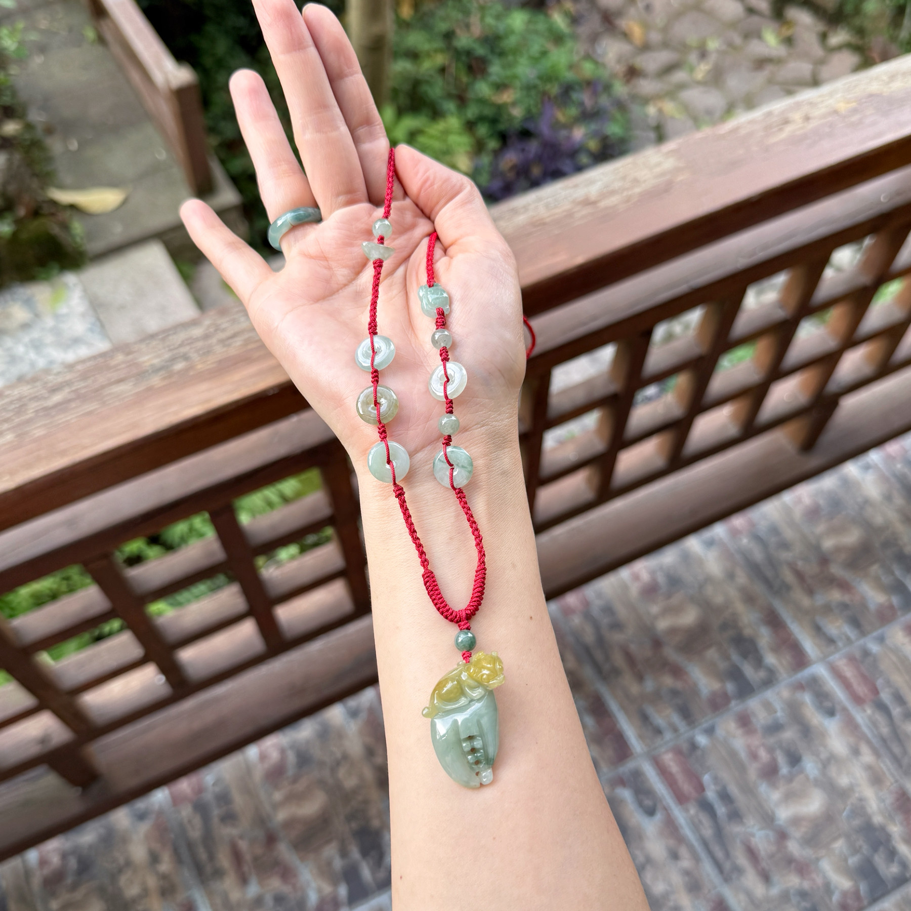 翡翠平安扣貔貅蟹钳手工编织锁骨项链绳毛衣链女士玉石本命年吊坠