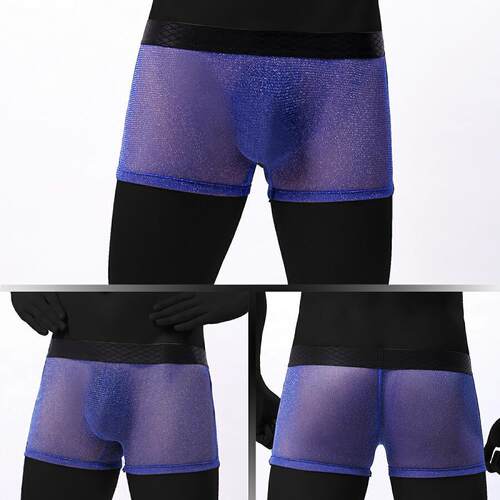 日韩欧美外贸男士内裤透视细网纱超弹低腰宽边平角裤大码E075