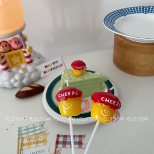 韩国ins小红书可爱童趣卡通笑脸啤酒杯干杯庆祝生日复古蛋糕蜡烛