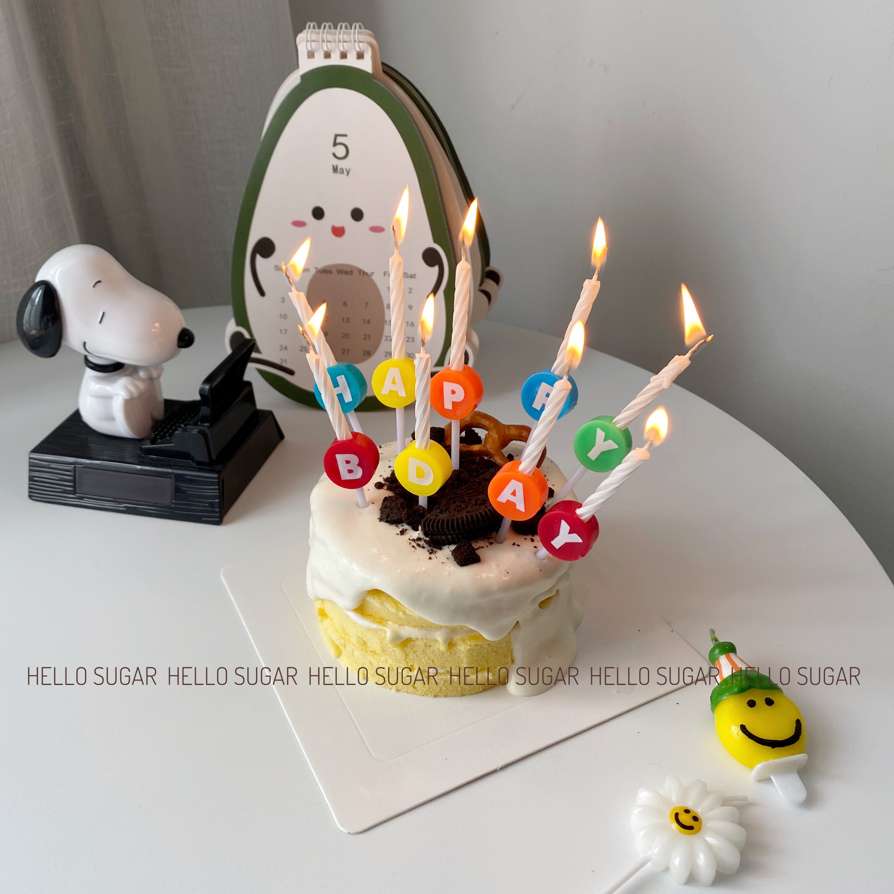 hello sugar 韩国ins彩色英文字母派对装饰复古网红蛋糕插件蜡烛