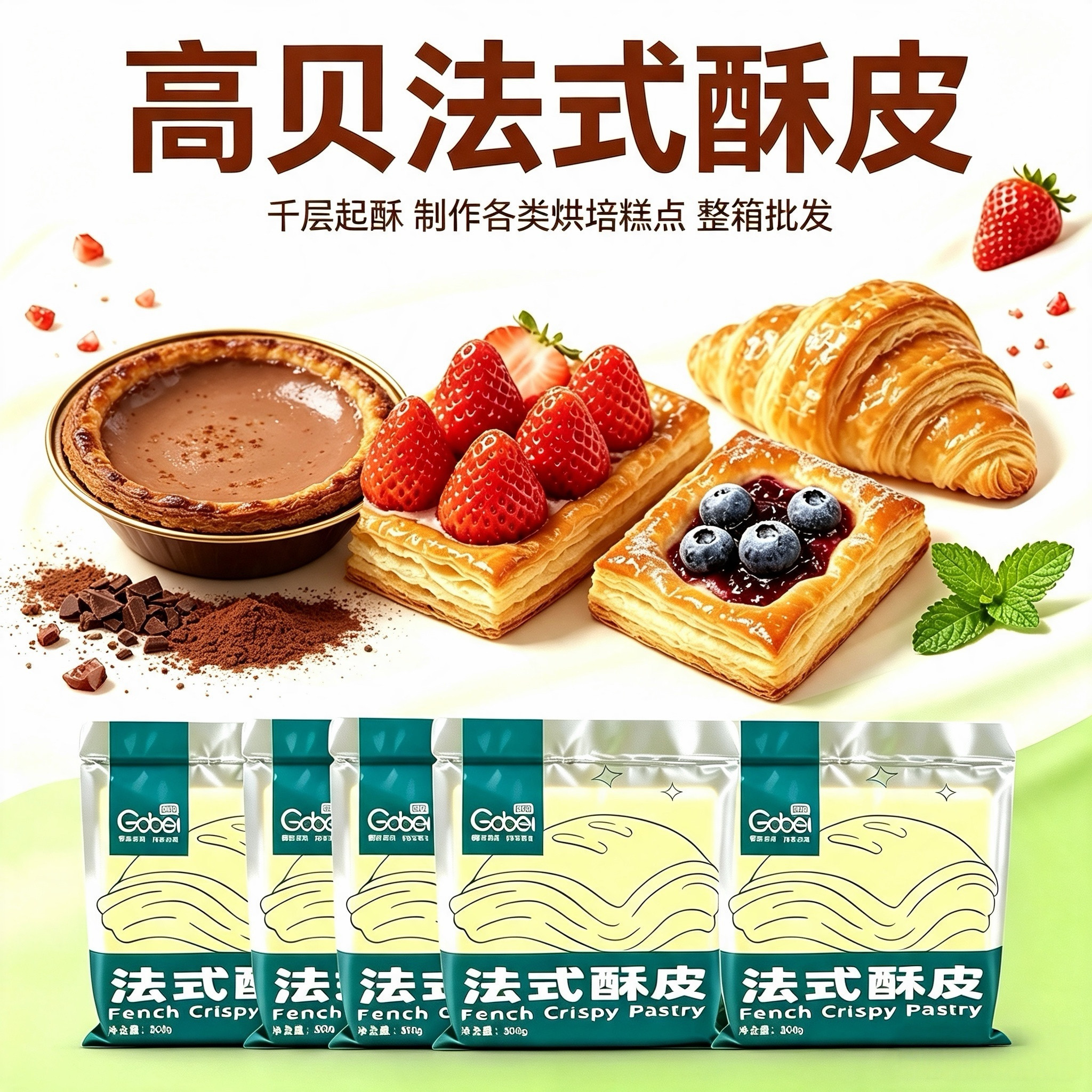 高贝酥皮片法式奶油浓汤蛋黄酥千层惠灵顿牛排速冻烘焙半成品