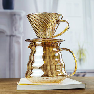 手冲咖啡壶套装v60一体滤杯耐热玻璃家用分享壶咖啡器具滴漏式