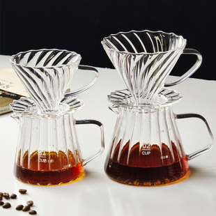 dheer竖纹手冲咖啡壶套装 耐热玻璃分享壶v60咖啡过滤杯漏斗器具