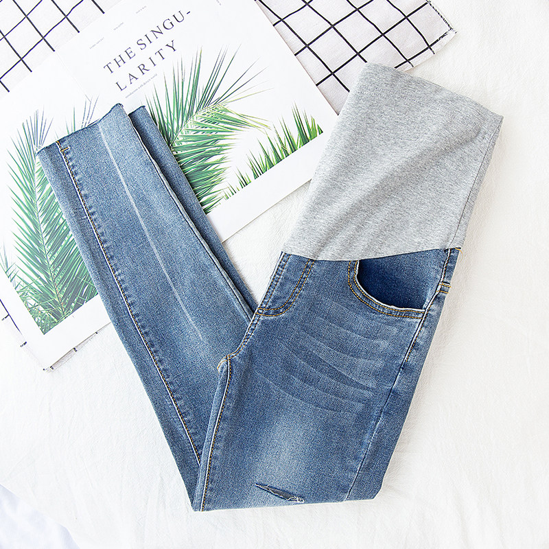 孕妇裤春秋外穿薄款牛仔长裤时尚辣妈外出产检九分裤上班裤孕妇装