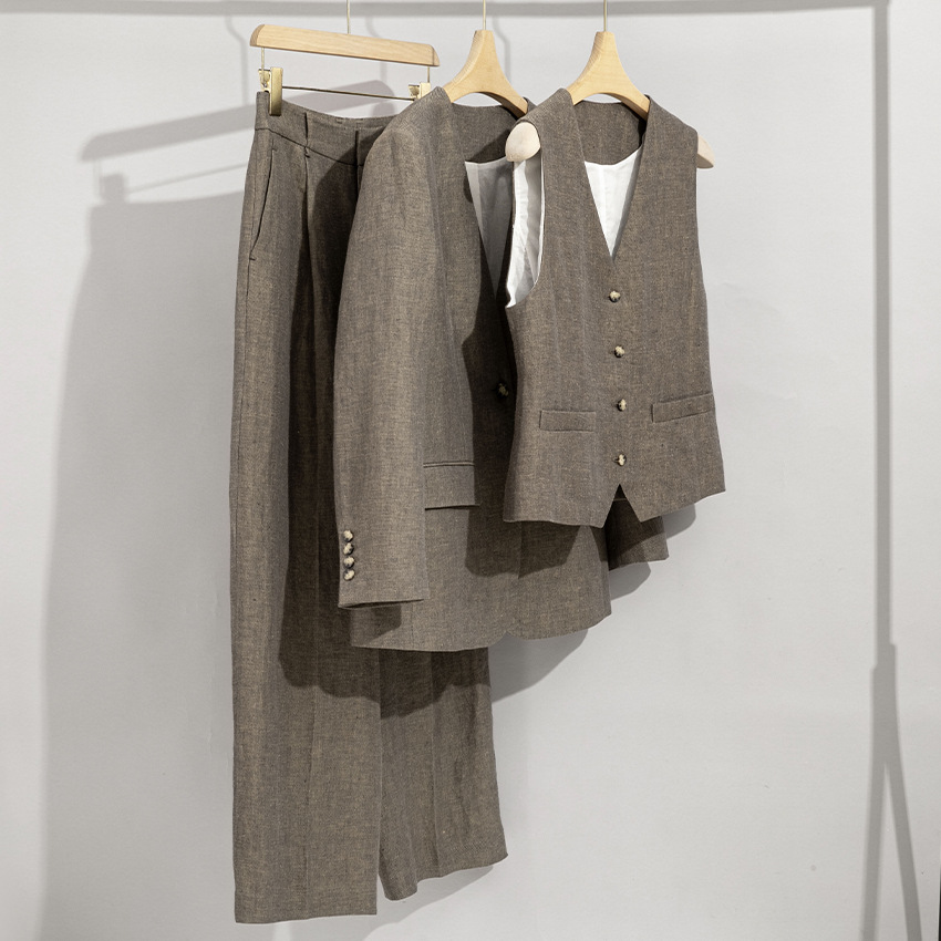 汉麻高端女装套装亚麻西装直筒裤