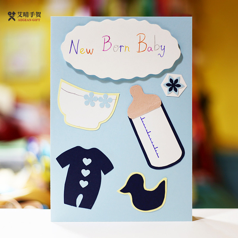 宝宝新生婴儿贺卡儿童生日祝福百日宴满月酒邀请函回礼感恩卡片