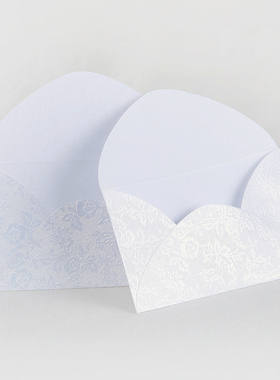 6x10cm凹凸花纹白色珠光纸信封贺卡片套个性定做logo烫金印刷定制