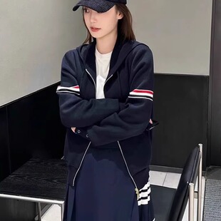 2025新款TB汤姆卫衣男女同款连帽衫双拉链帽衫卫衣双袖红白蓝条纹