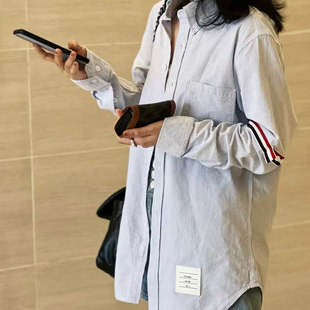 TB衬衫 经典 潮牌双袖 织带白色休闲男女情侣衬衣四条杠外套长袖