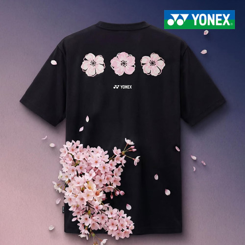 2026春季新品韩国YONEX尤尼克斯羽毛球服樱花午夜绽放男女同款T恤