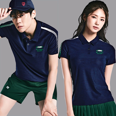 PGNC韩国2023秋冬新品羽毛球服男女情侣款运动短袖速干吸汗POLO杉