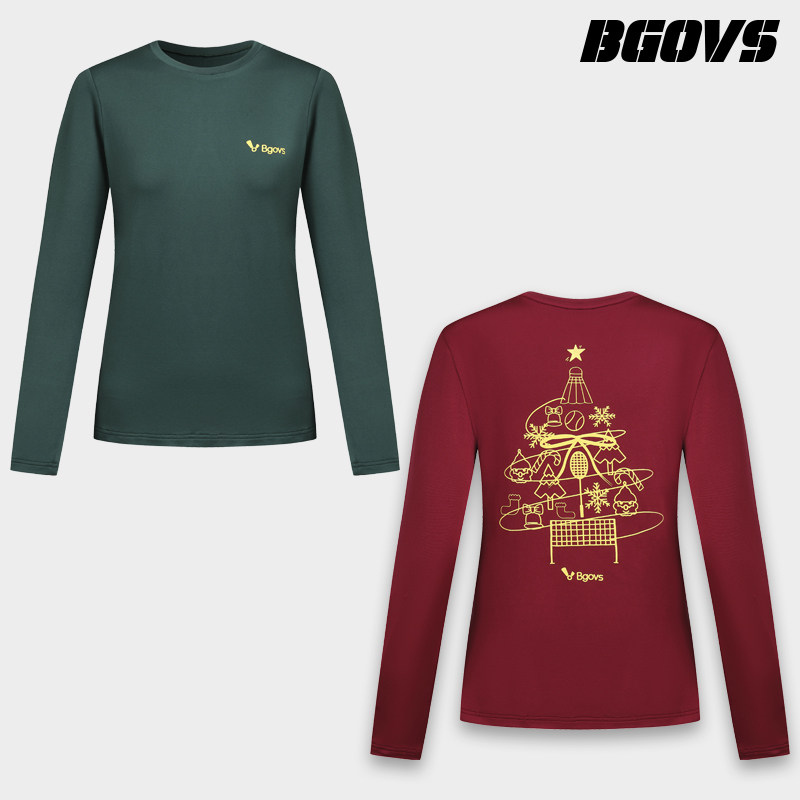 2025韩国秋冬新品BGOVS羽毛球服男女款运动基础长袖上衣加绒 两色