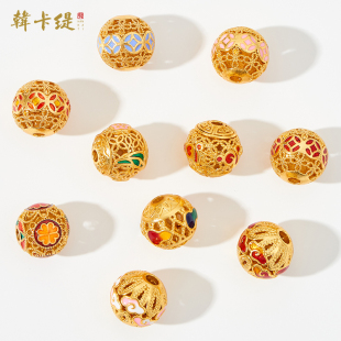 古法沙金鏤空錢幣隔珠葫蘆祥云diy手繩串項(xiàng)鏈?zhǔn)止ぞ幚K散珠配件