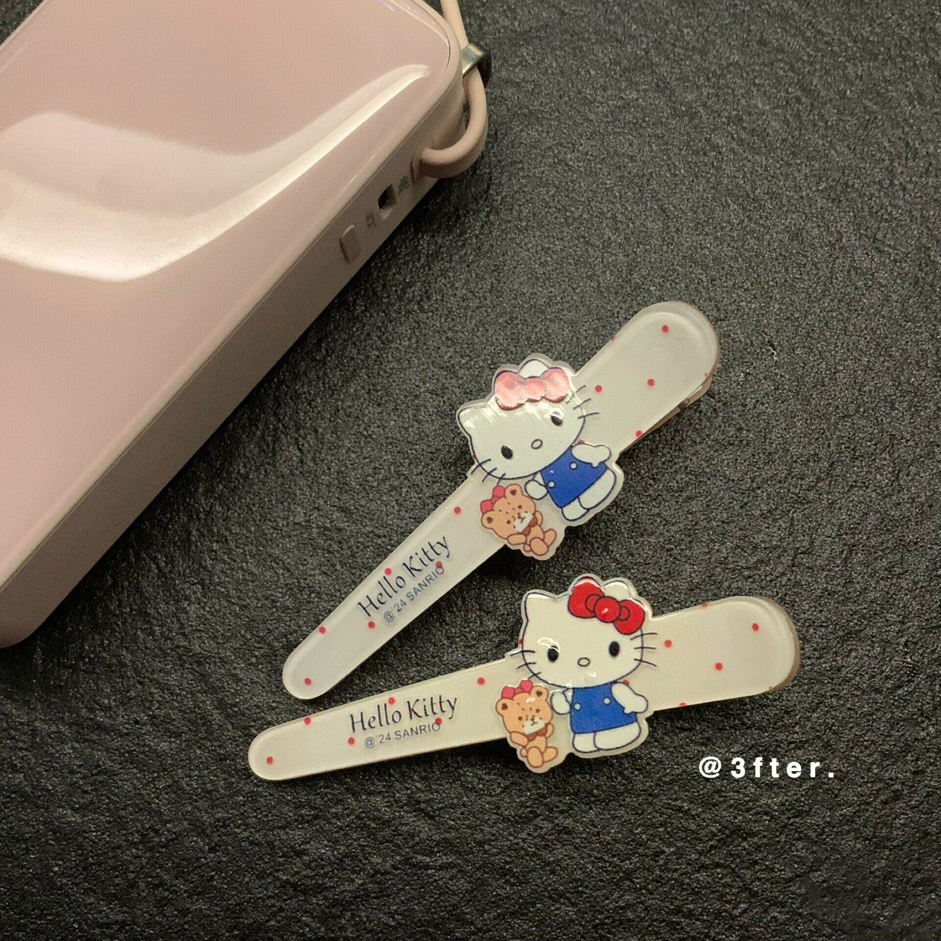 日本正版两个装粉红kitty控发夹可爱少女化妆刘海夹碎发鸭嘴夹