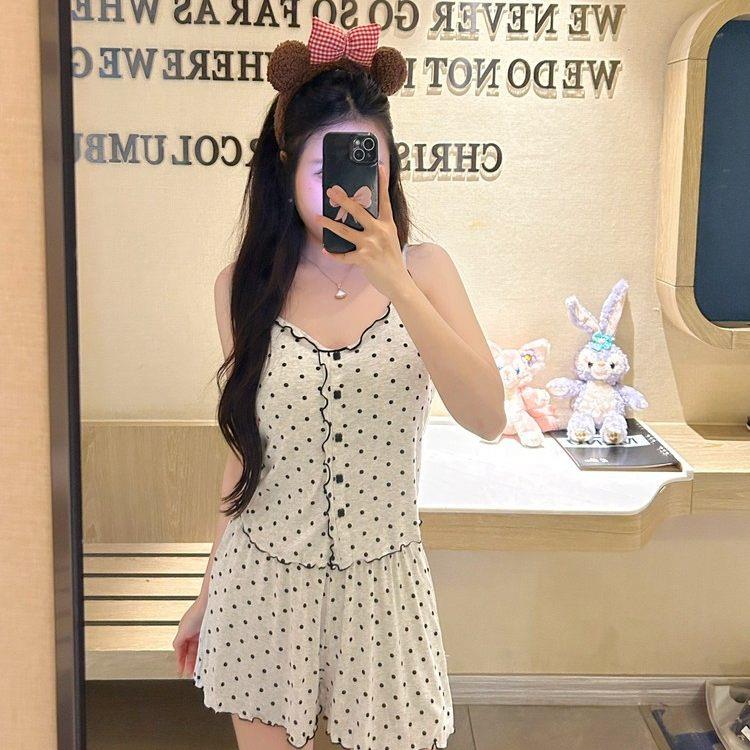 日本正版2025年夏季新款吊带短裤睡衣女莫代尔甜美少女波点睡裤
