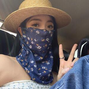 日本代购防晒面罩遮阳碎花小清新面纱耳挂护颈抗UV骑行面巾女