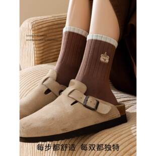 日本代购小熊袜子女款2025新款爆款纯棉袜中筒秋冬季白色防臭抗菌
