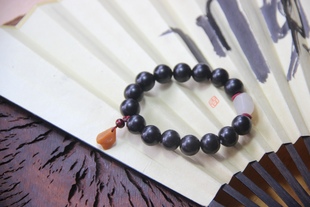 宏琛堂 寿山田黄石荔枝洞搭配黑檀手串雅玩工作室顺丰包邮