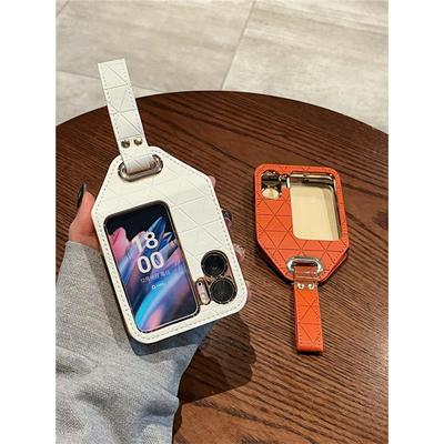 复宇 适用OPPOFindN2Flip手机壳折叠屏新款oppo find n2 flip女网红高端皮质菱格创意手腕带全包保护套超薄潮