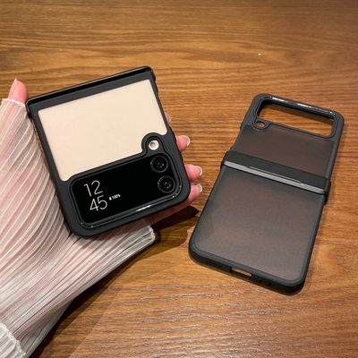 适用三星zflip4折叠手机壳简约磨砂透明zflip3高级硅胶软边外壳三星w23flip心系天下超薄铰链全包防摔保护套