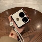 全包防摔 S折叠屏保护套香风p50pocket时尚 适用华为pocket2手机壳气质山茶花皮质新款 女高档带饰品挂绳pocket